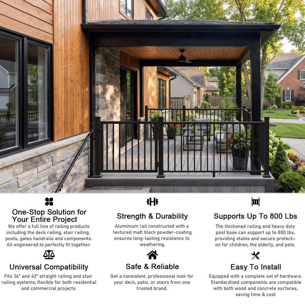 Heavy Duty Aluminum Stair Railing Kit, Textured Black L9493