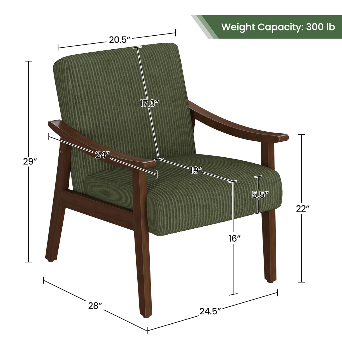 Dark Green Corduroy Accent Chairs Set of 2 Y136035