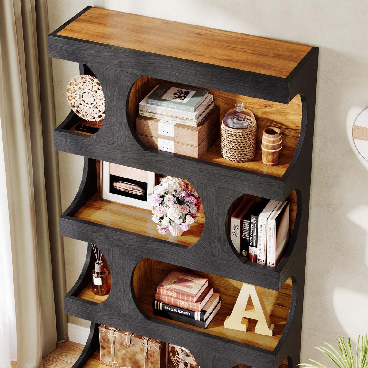 71" Tall 4-Tier S-Shaped Wood Bookcase O242