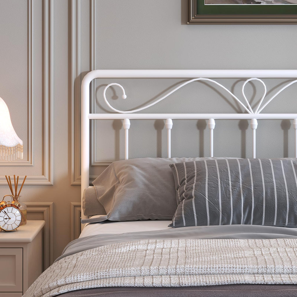 White Metal Full Size Platform Bed Frame with Headboard and Footboard H4143