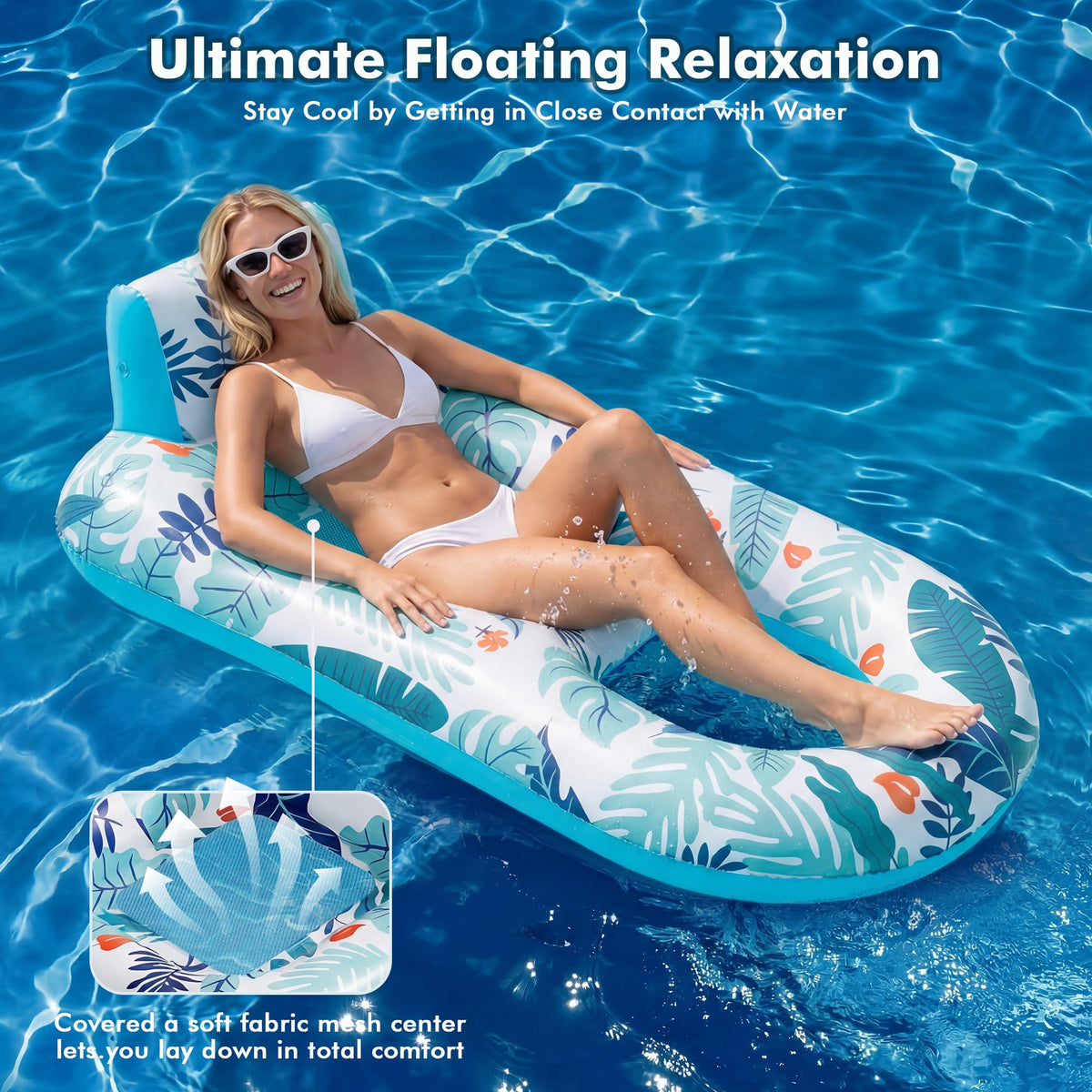 2 Pack Adult Pool Float Lounger with Cup Holders J666