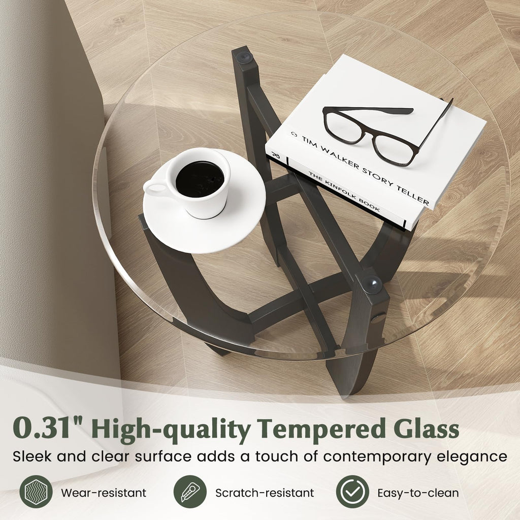 Glass Round End Table Set of 2, 23.5" Black O8119