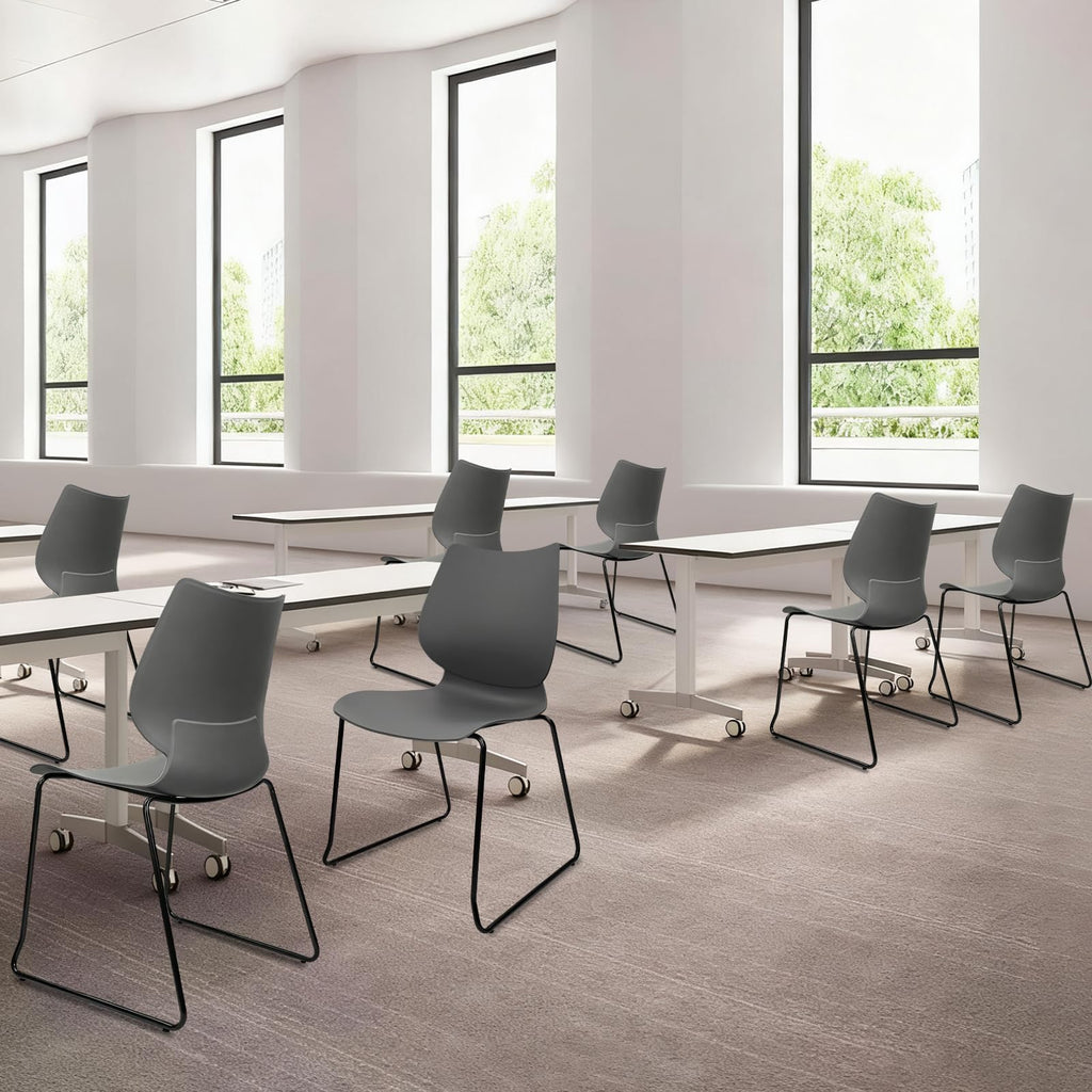 Stacking Chairs with Metal Legs Set of 12, Grey B458674