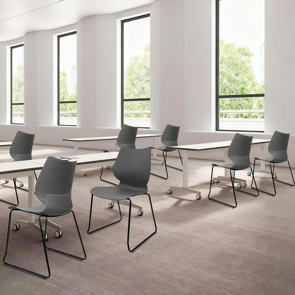 Stacking Chairs with Metal Legs Set of 12, Grey B458674