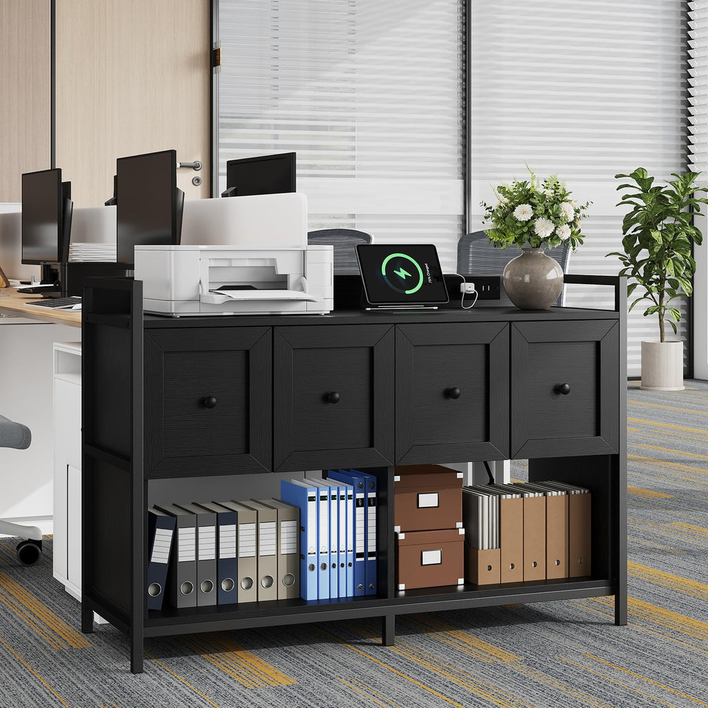 Black 2 Drawer Wood File Cabinet with Power Outlet P134890