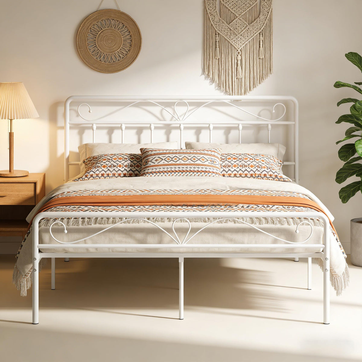 White Metal Full Size Platform Bed Frame with Headboard and Footboard H4143