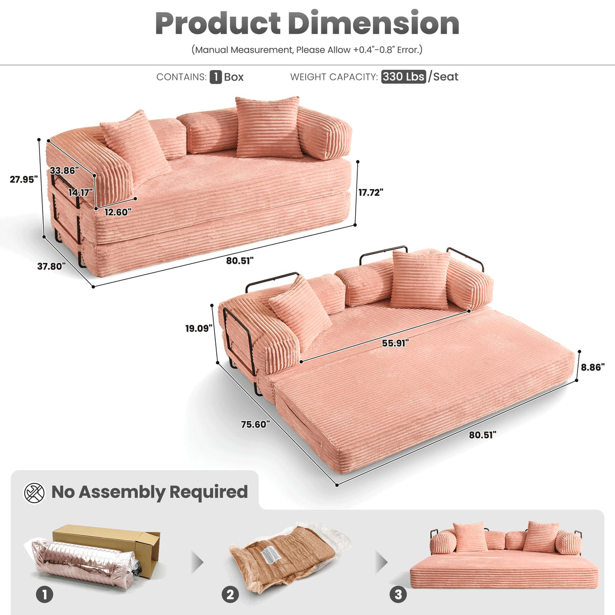 81" Folding Sofa Bed Convertible Floor Futon Lounger F65558