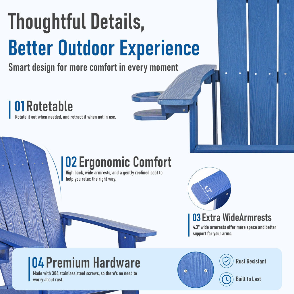 Blue HDPE Adirondack Chair with Cup Holders B636