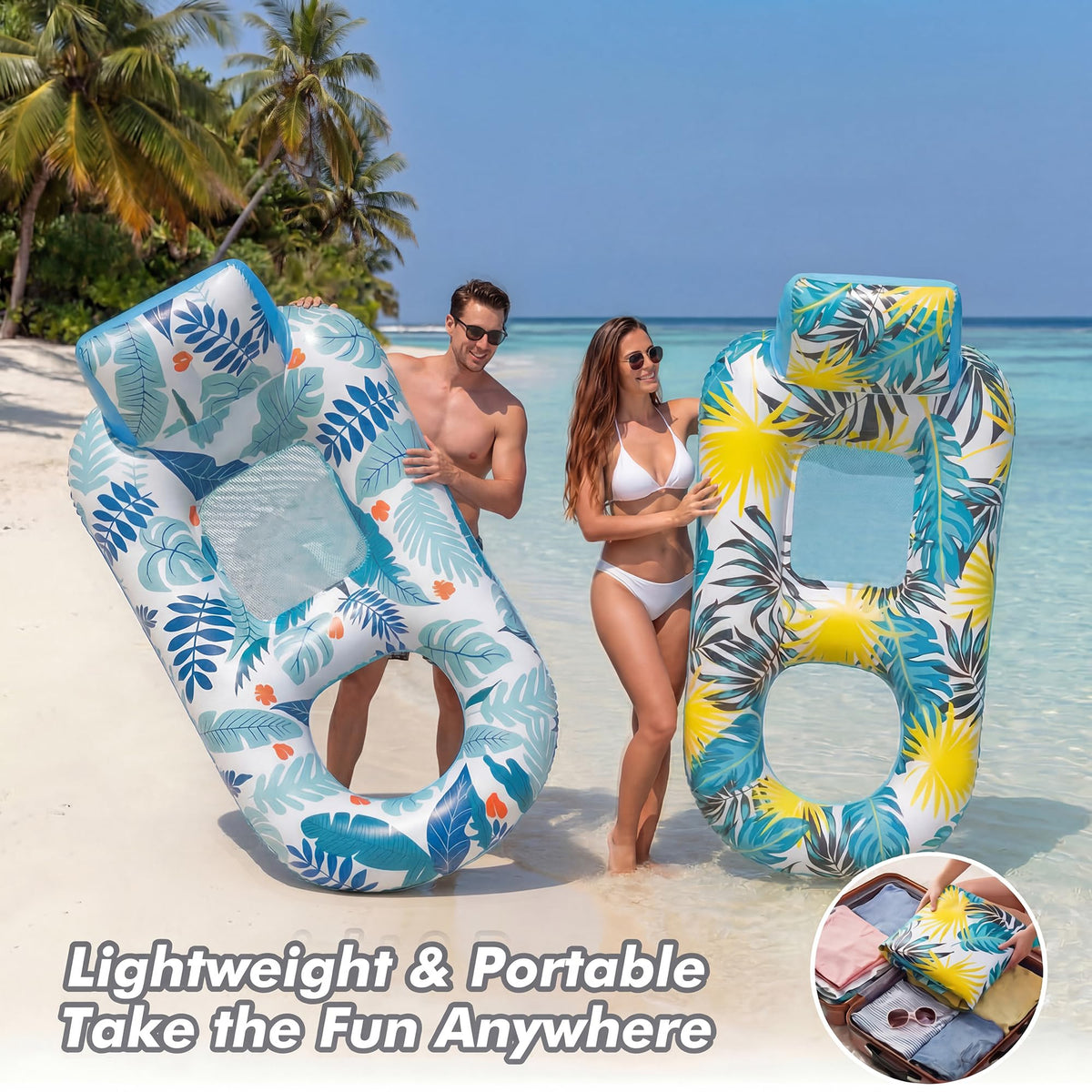 2 Pack Adult Pool Float Lounger with Cup Holders J666