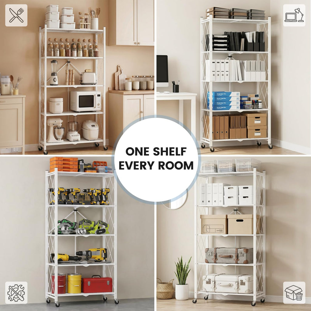 70.7" H 5 Tier Metal Storage Shelves on Wheels Q736749