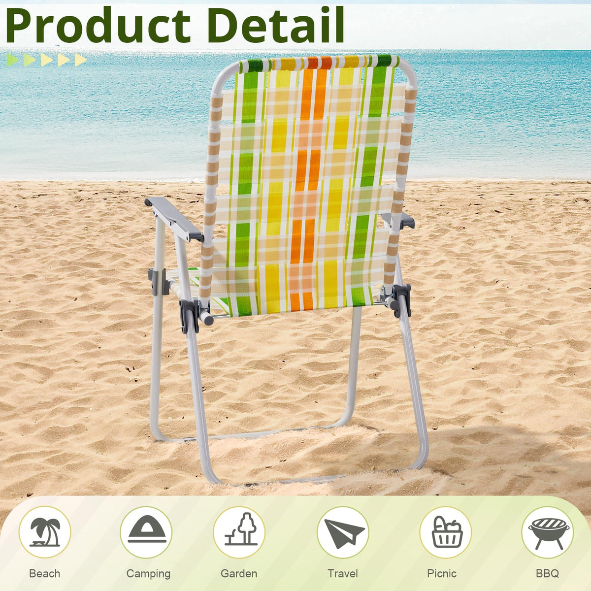 Set of 2 Webbed Folding Beach Chairs Yellow & Green Y307