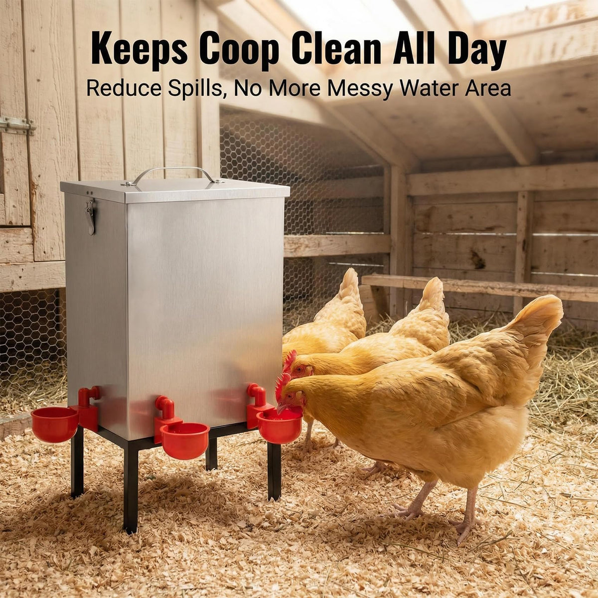 3 Gallon Stainless Steel Chicken Waterer with Cups & Nipples L9754