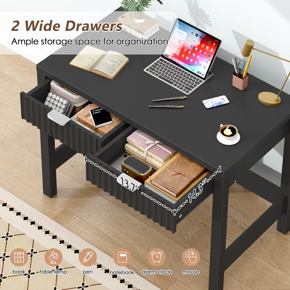 32 Inch Fluted Computer Desk with 2 Drawers D3836