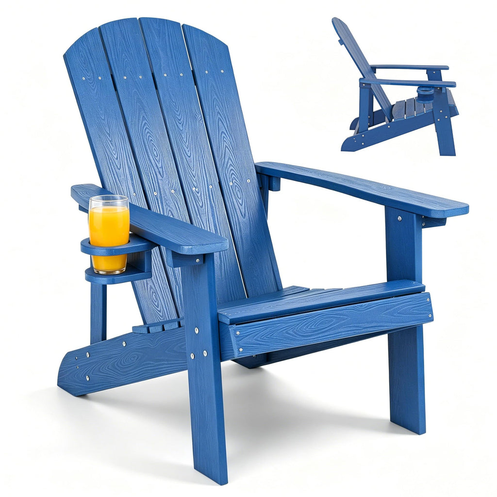 Blue HDPE Adirondack Chair with Cup Holders B636