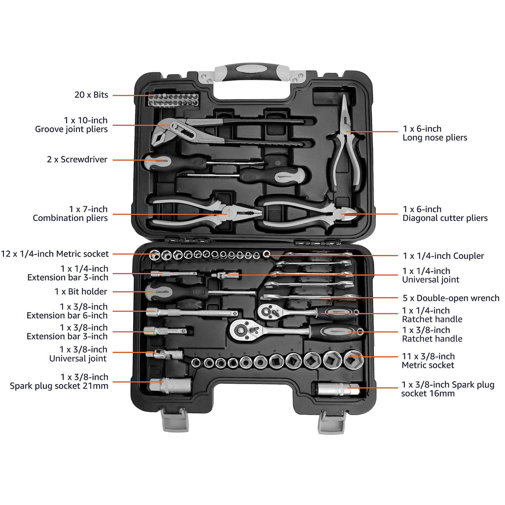 65-Piece Household Hand Tool Kit Set with Storage Case M7977