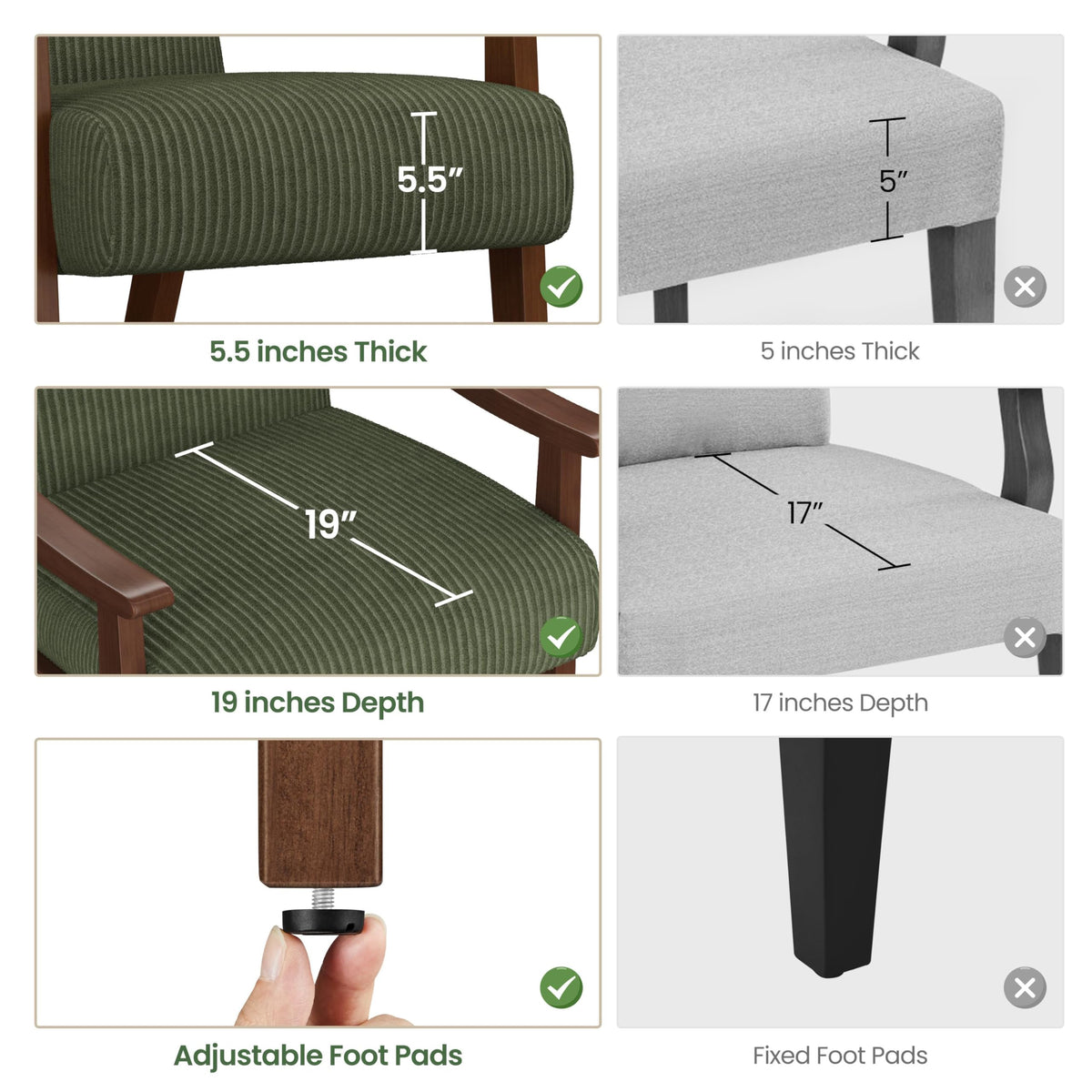 Dark Green Corduroy Accent Chairs Set of 2 Y136035