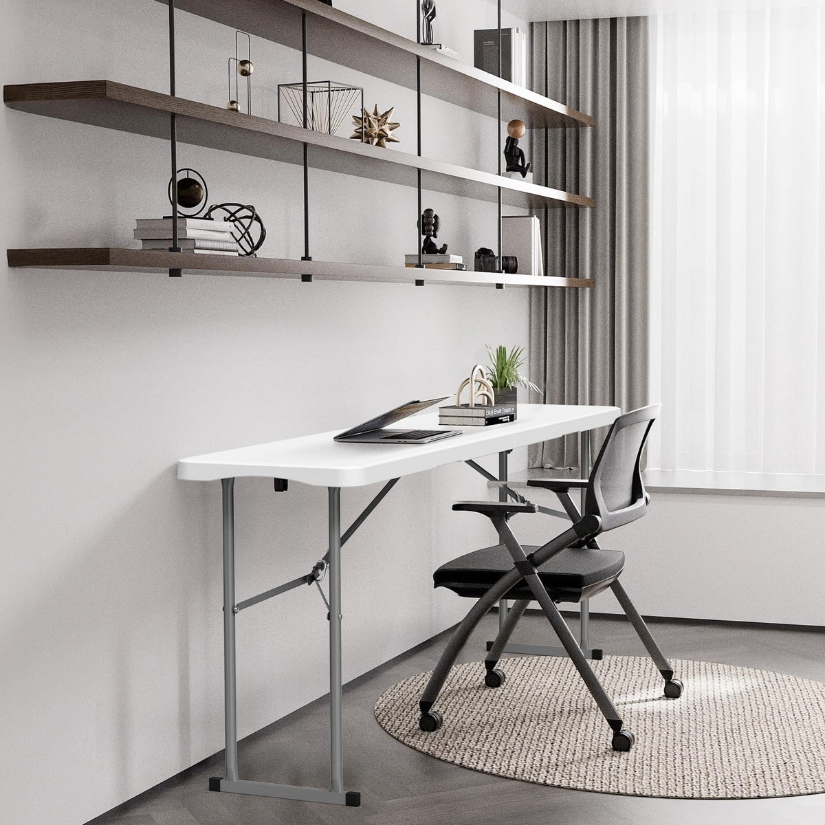 6FT Narrow White Folding Table T587479