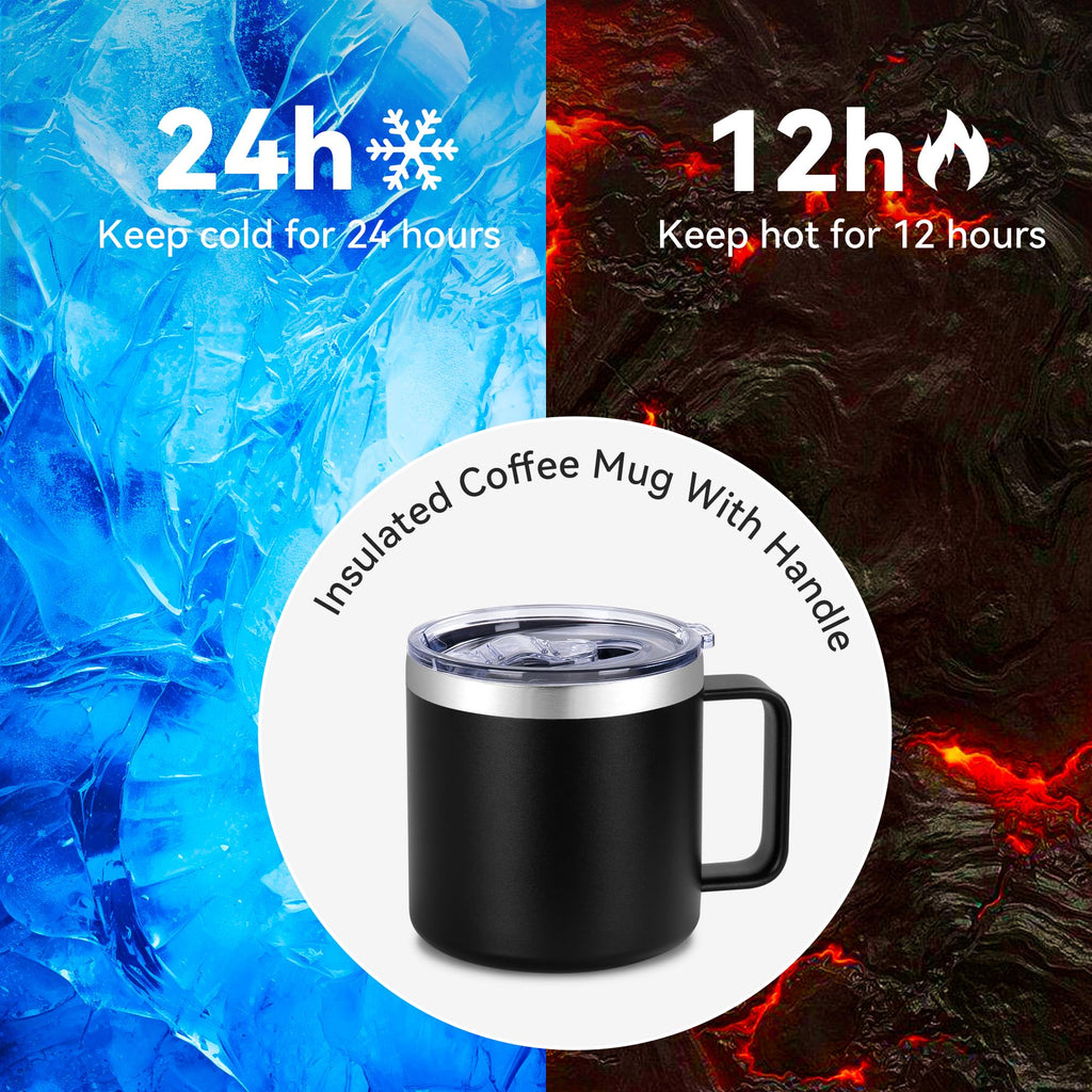 14 oz Insulated Stainless Steel Travel Coffee Mug with Handle and Lid W76726