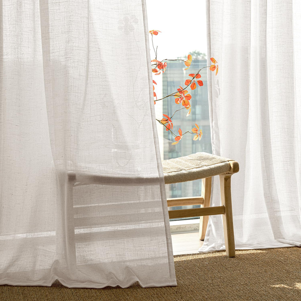 Natural White Semi Sheer Linen Curtains 120 inch 2 Panels X94609