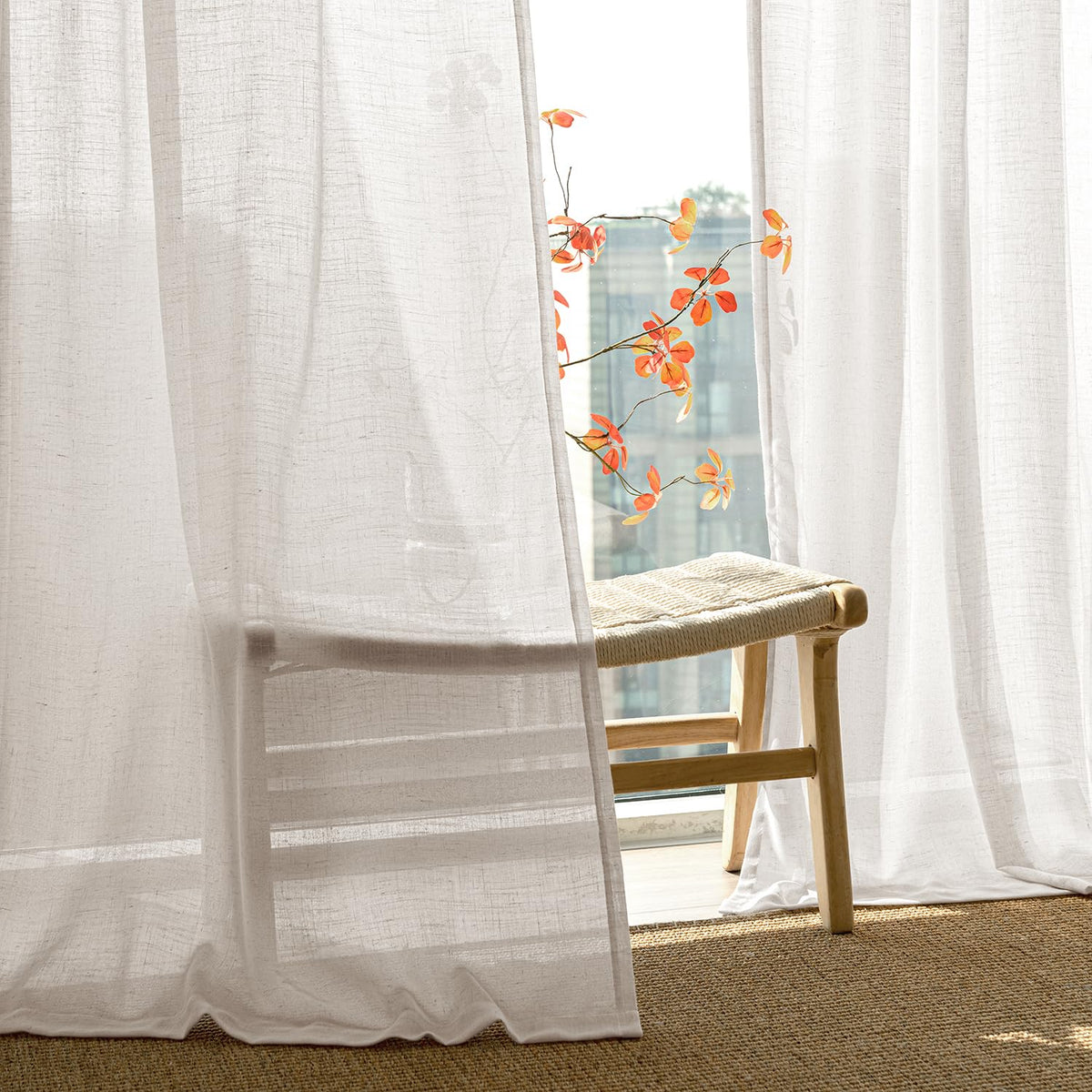 Natural White Semi Sheer Linen Curtains 120 inch 2 Panels X94609