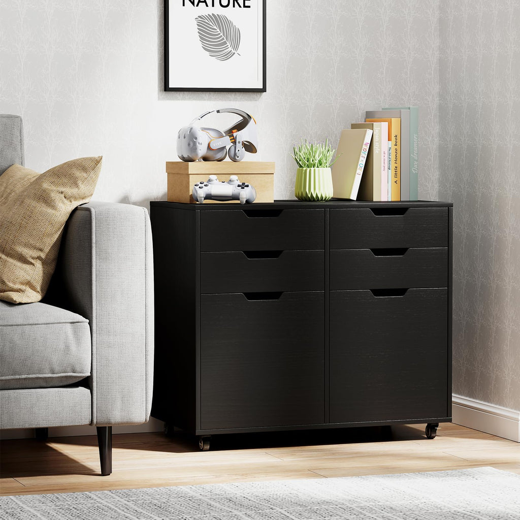 Black 4-Drawer Rolling File Cabinet V4881