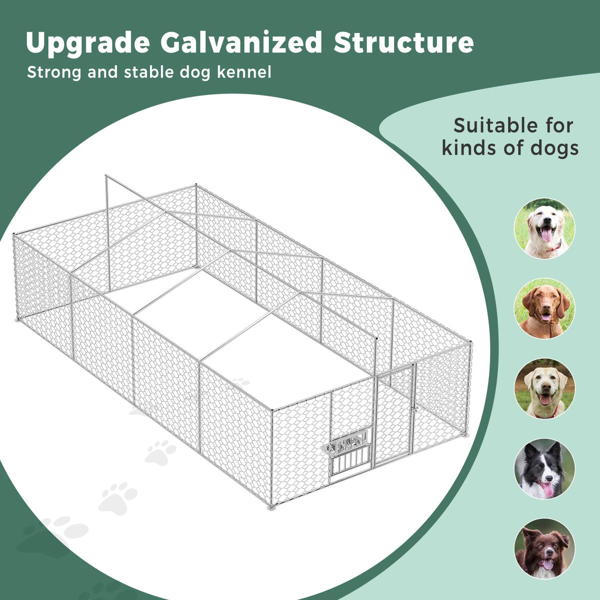 10×20FT Heavy Duty Chain Link Dog Kennel with Roof D8387