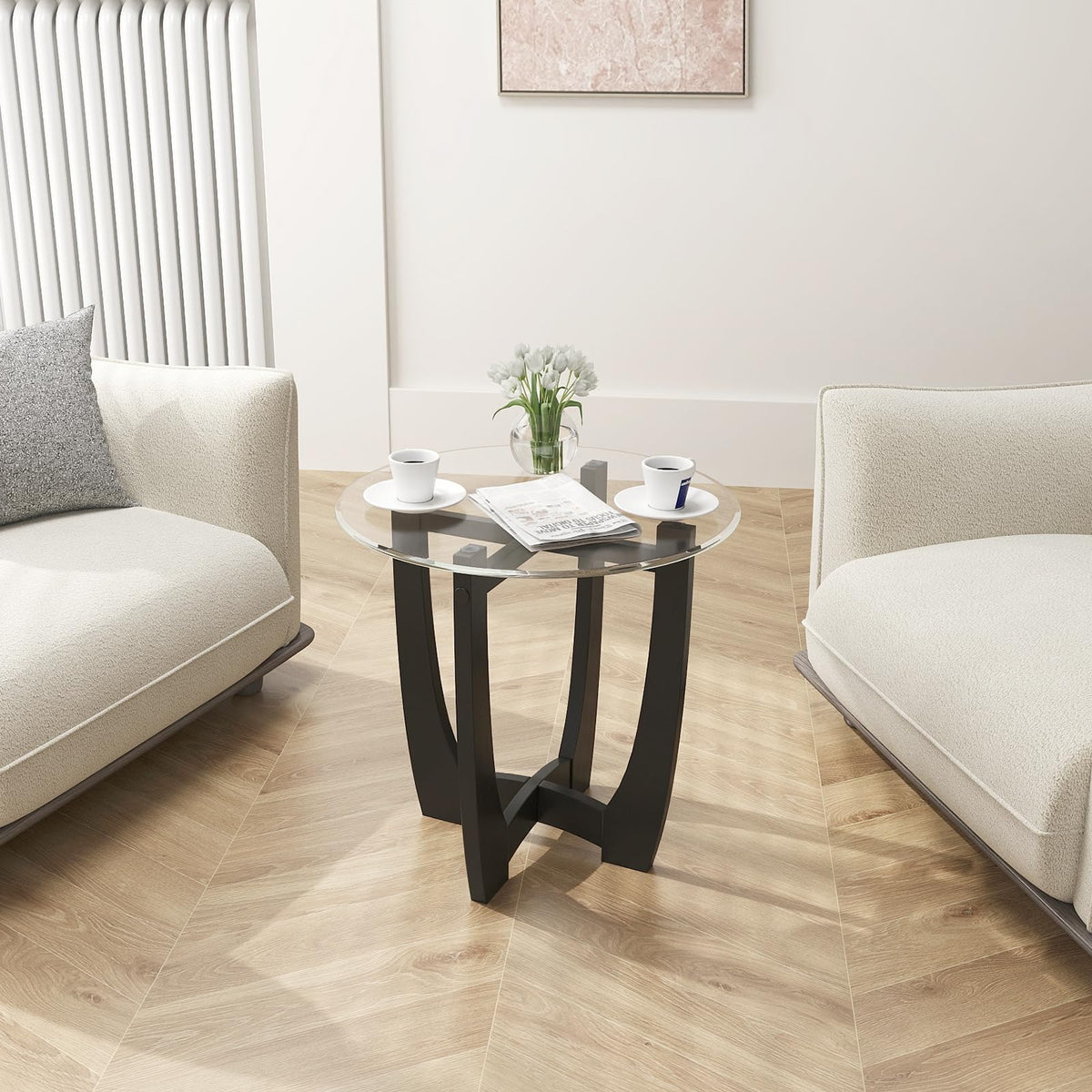 Glass Round End Table Set of 2, 23.5" Black O8119