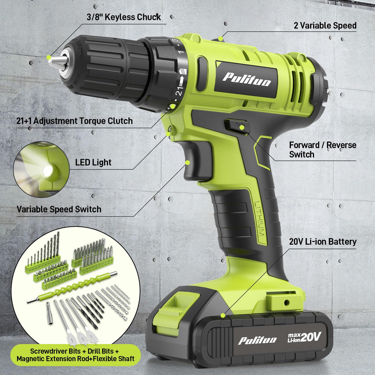 199-Piece 20V Cordless Drill Driver Power Tool Set with Toolbox D7222