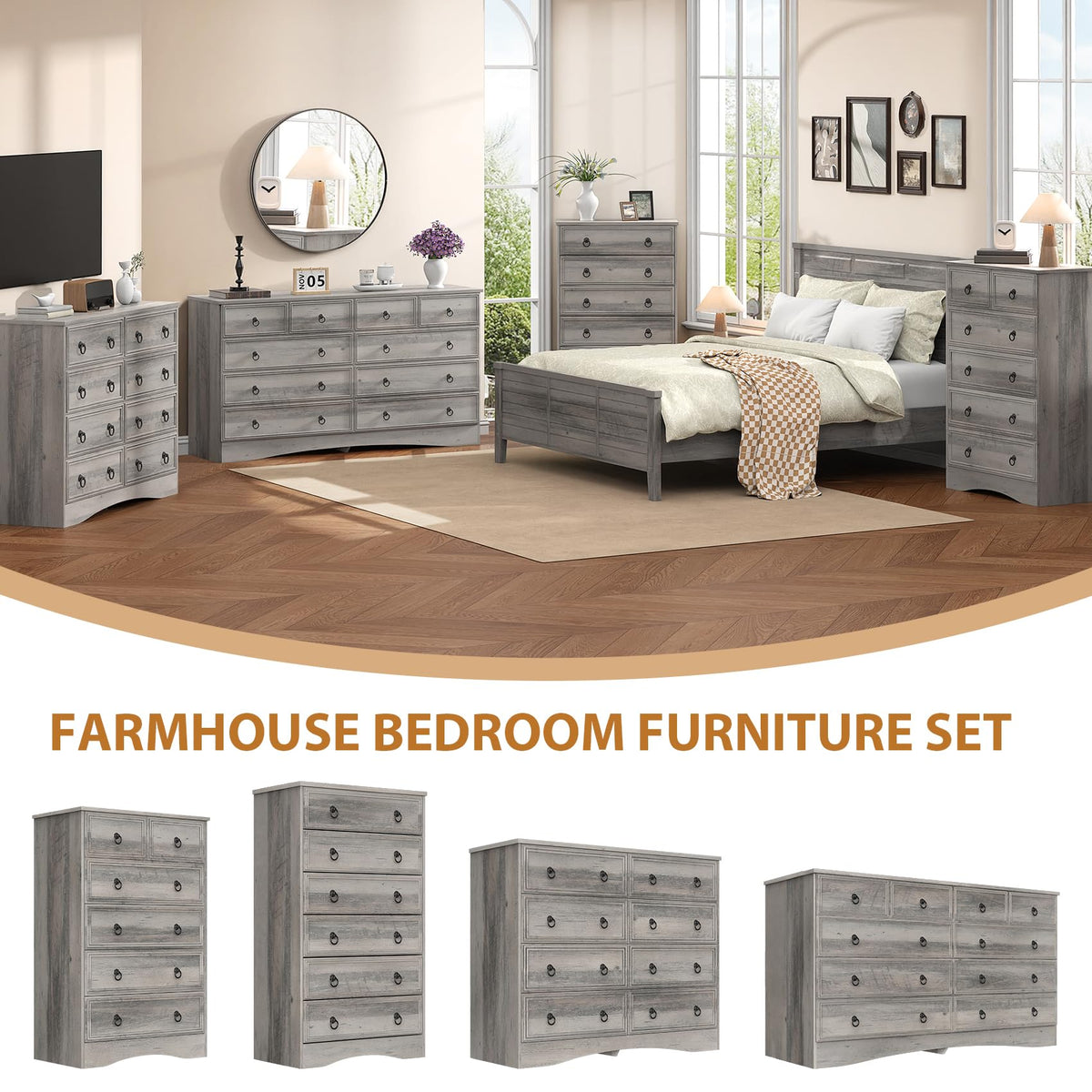 48'' Tall Grey 6 Drawer Dresser E7881