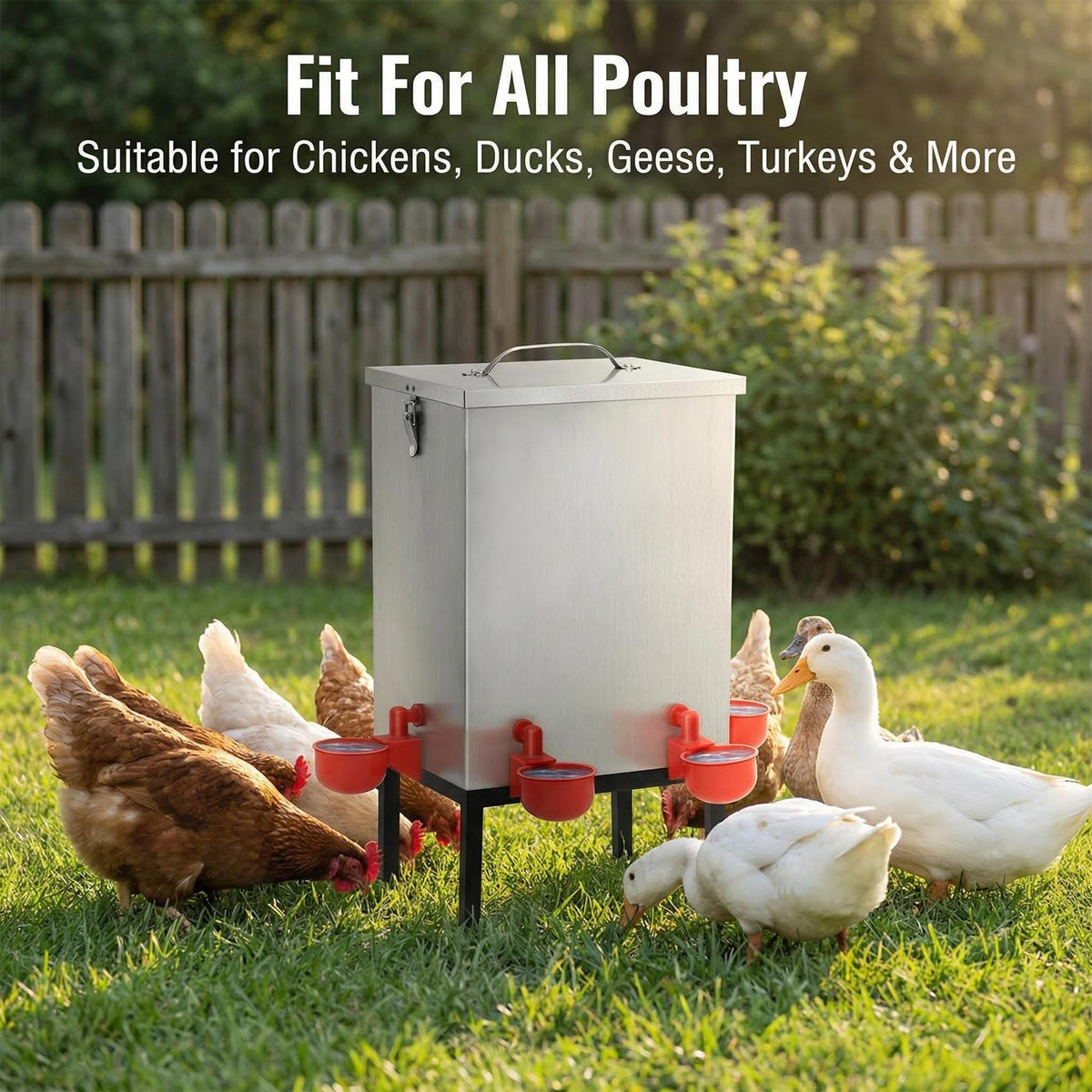 3 Gallon Stainless Steel Chicken Waterer with Cups & Nipples L9754