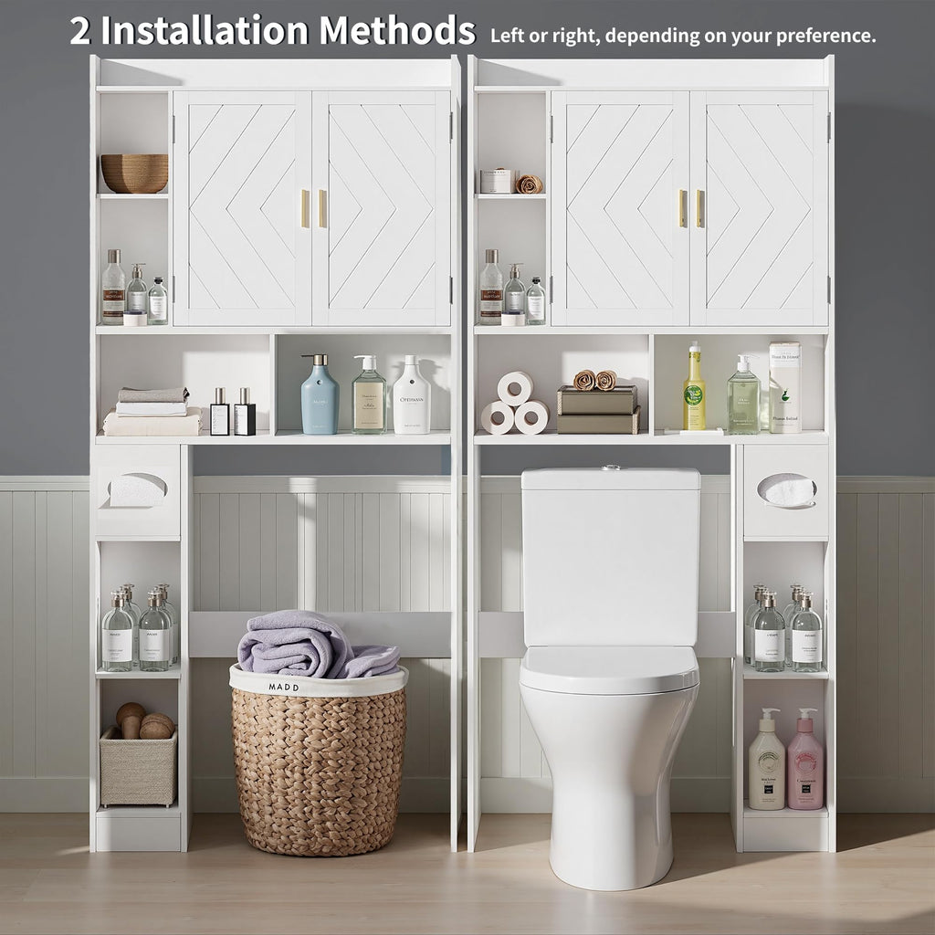 Over The Toilet Storage Cabinet with Adjustable Shelves and Toilet Paper Holder Stand White B618