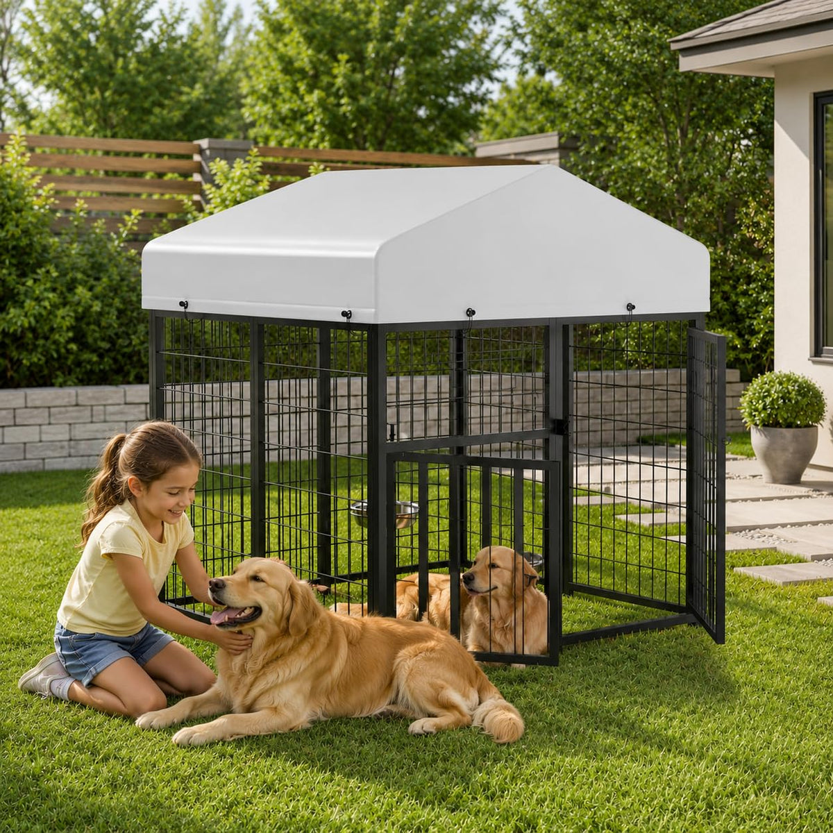 4 x 4 x 4.25 FT Outdoor Dog Kennel with Roof S2330