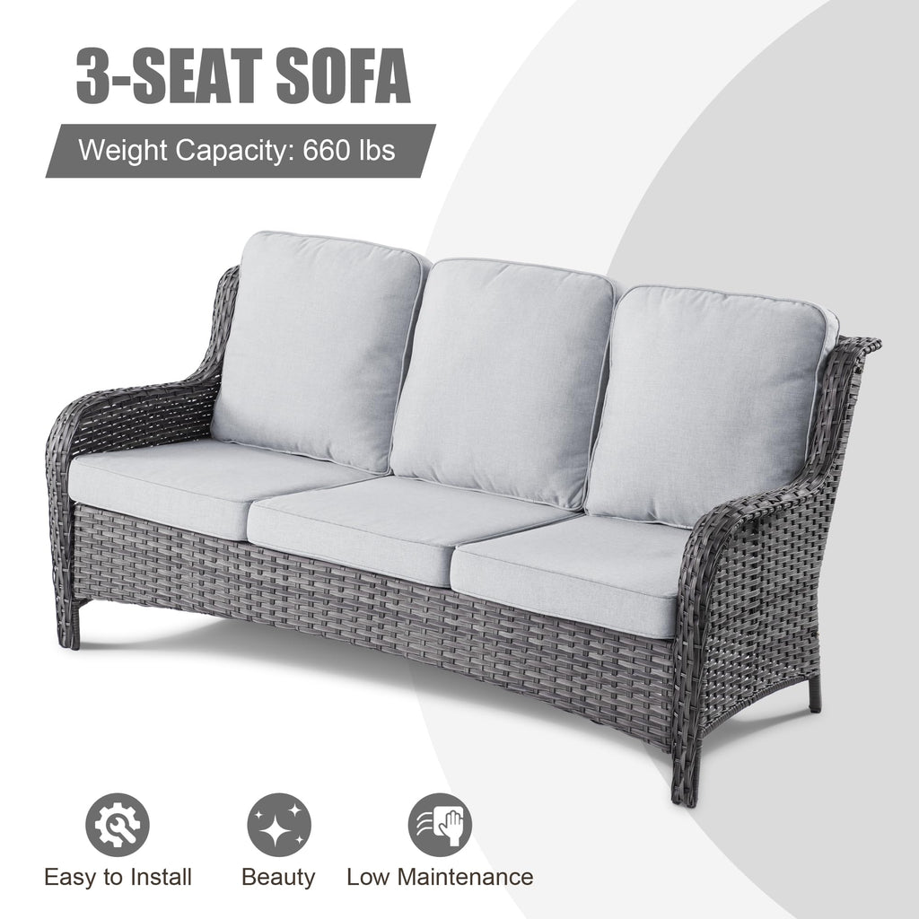 5 Piece Wicker Sofa Set with Fire Pit Table E372