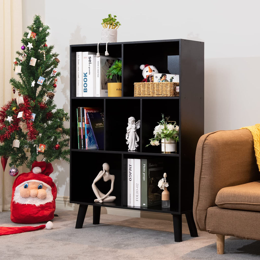 Black 3 Tier Wood Bookshelf U9748