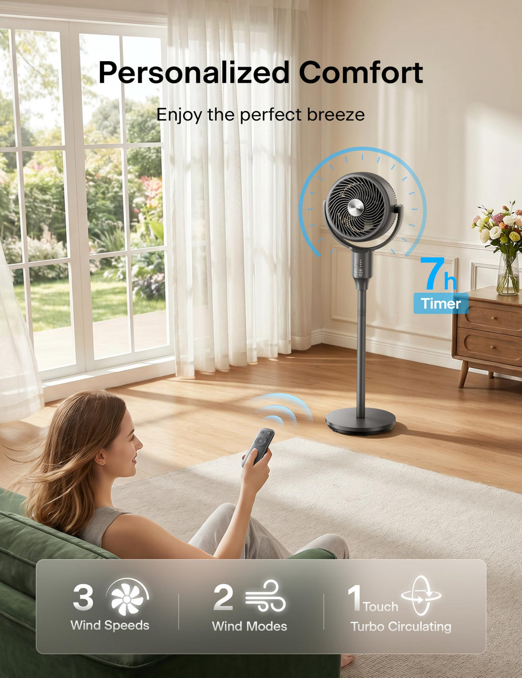Grey Air Circulator Fan with Remote I955513