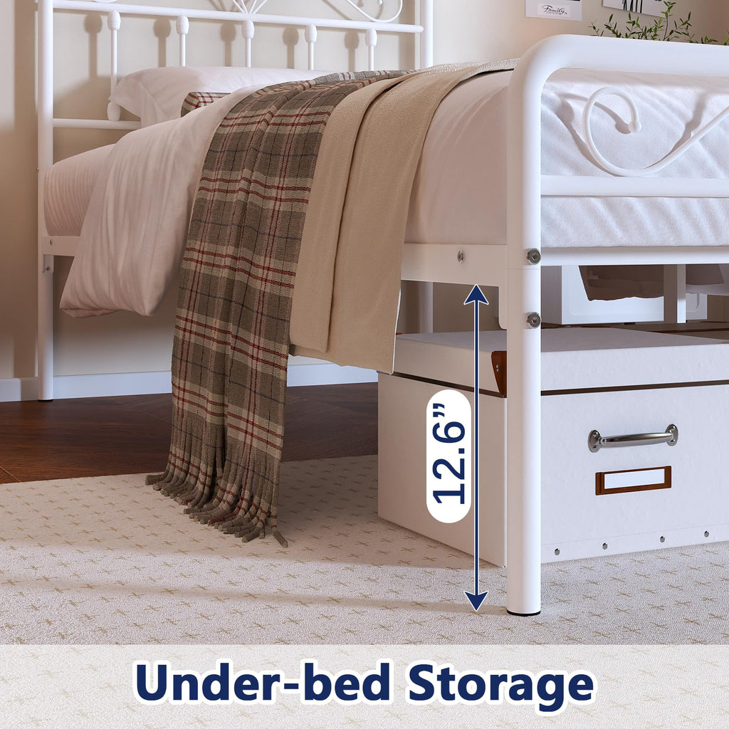 White Metal Full Size Platform Bed Frame with Headboard and Footboard H4143