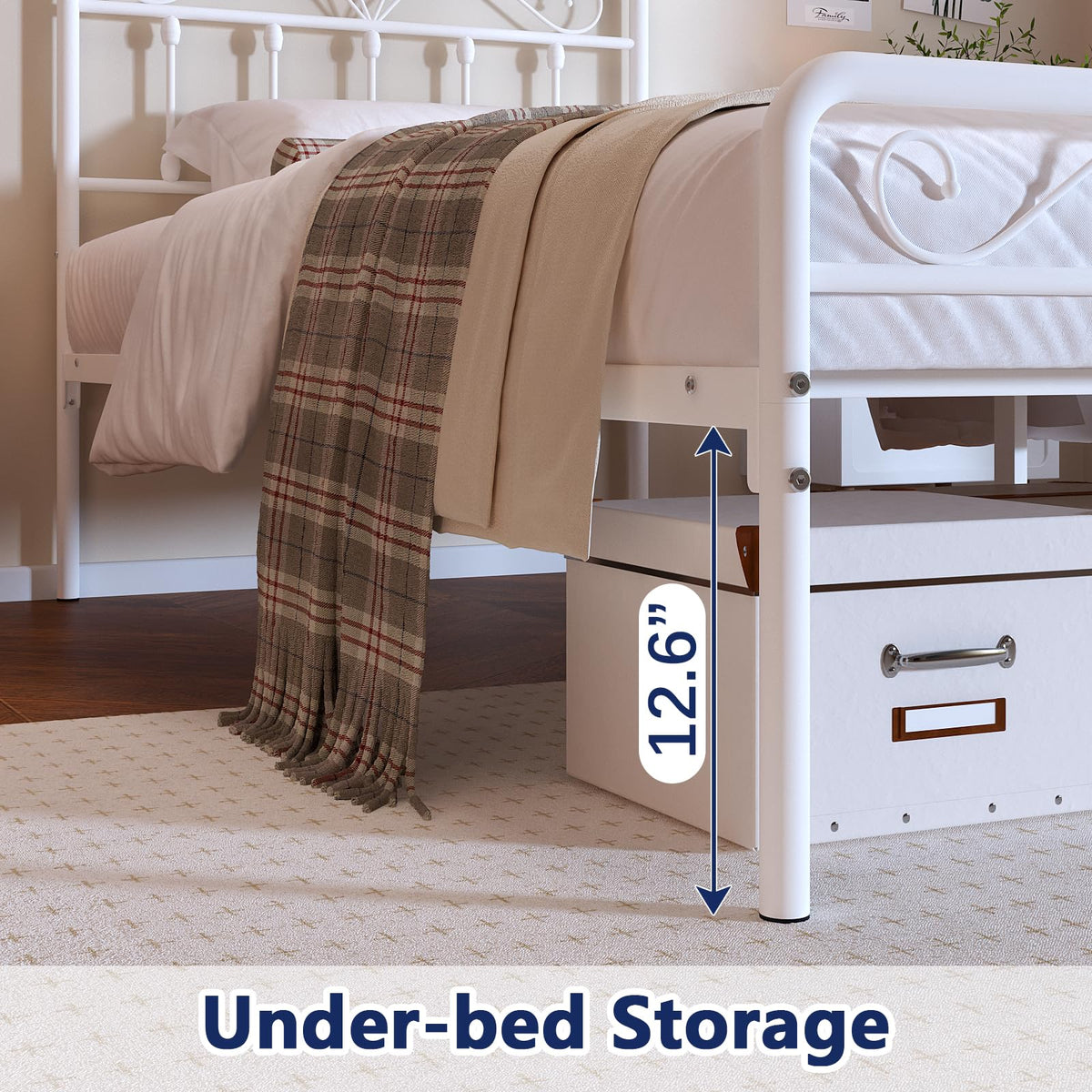 White Metal Full Size Platform Bed Frame with Headboard and Footboard H4143