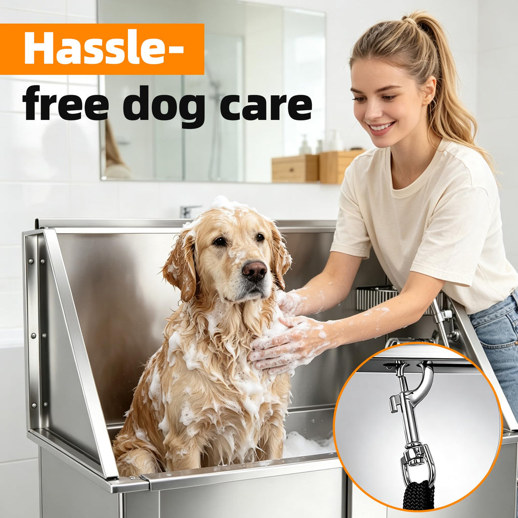 304 Stainless Steel Dog Washing Station with Stairs and 2 Drawers Z18061