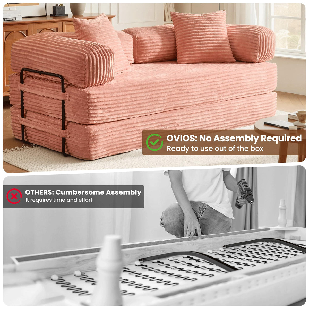 81" Folding Sofa Bed Convertible Floor Futon Lounger F65558