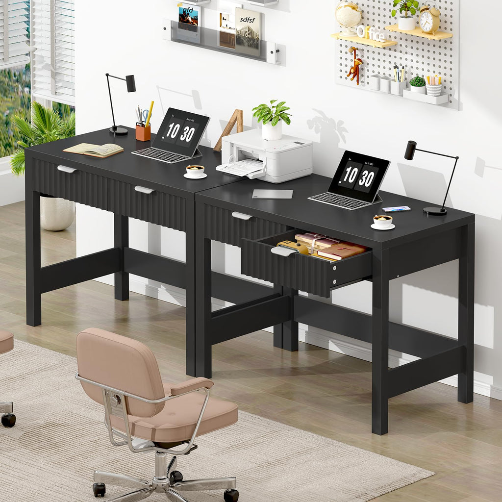 32 Inch Fluted Computer Desk with 2 Drawers D3836