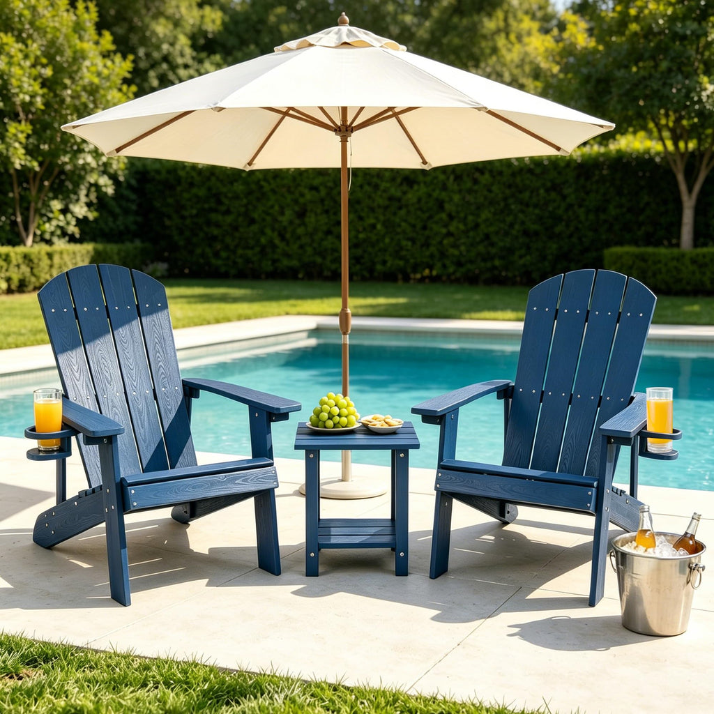 Blue HDPE Adirondack Chair with Cup Holders B636