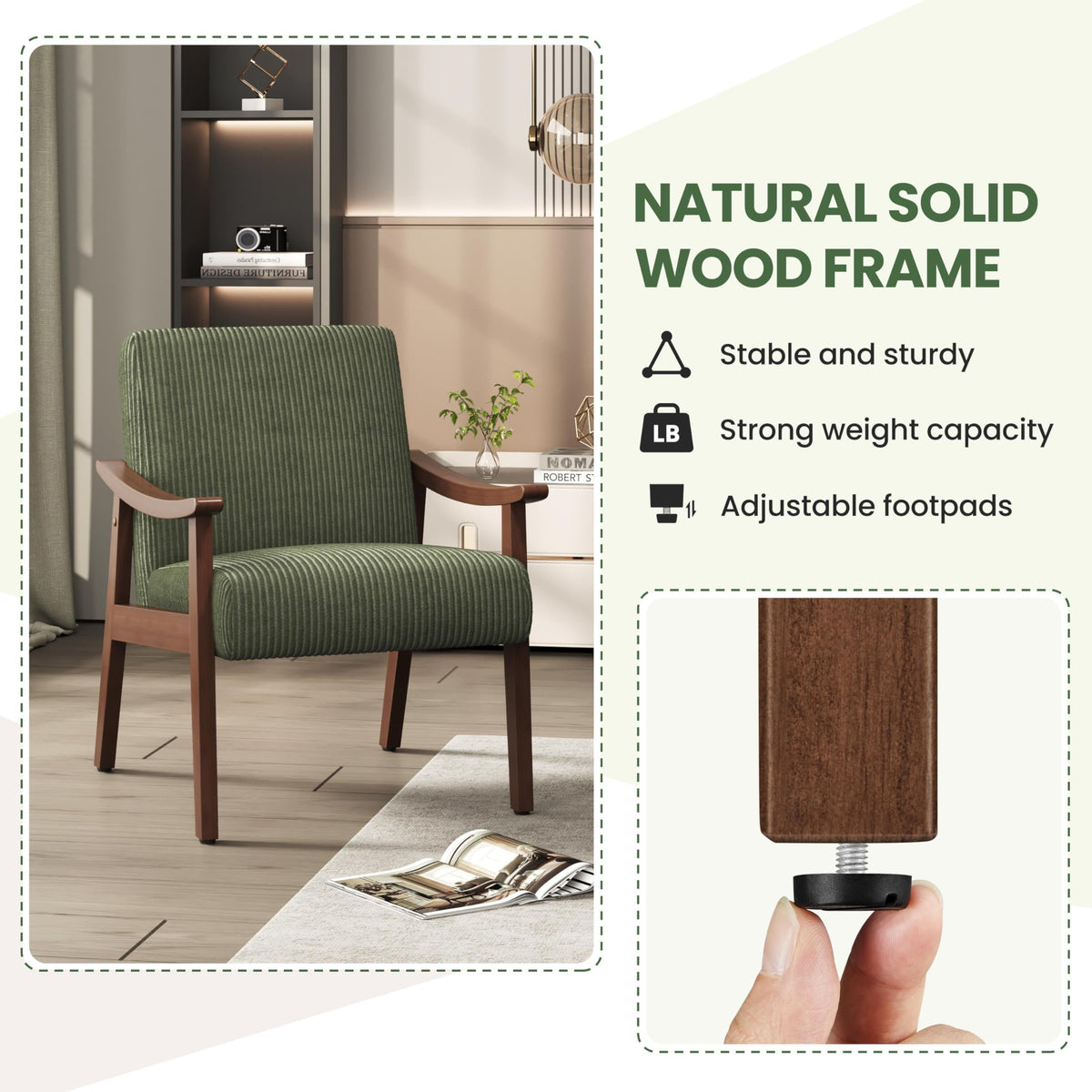 Dark Green Corduroy Accent Chairs Set of 2 Y136035