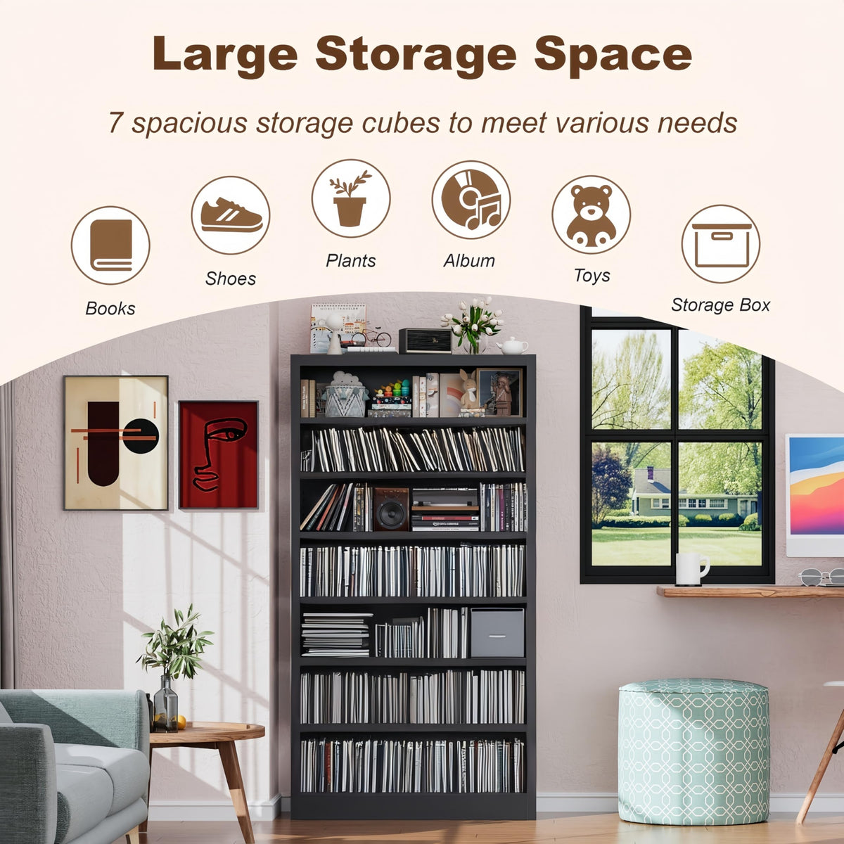 55" Metal Media Storage Cabinet with 6 Adjustable Shelves Z631