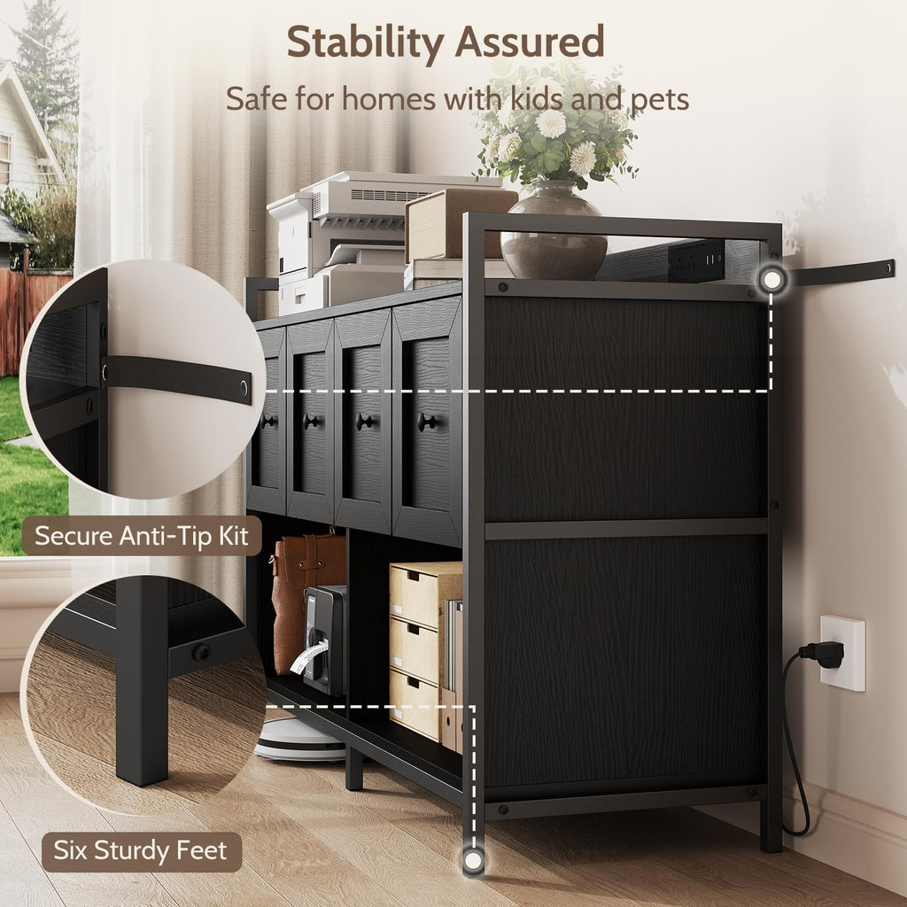 Black 2 Drawer Wood File Cabinet with Power Outlet P134890
