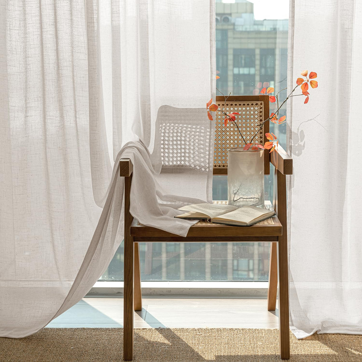 Natural White Semi Sheer Linen Curtains 120 inch 2 Panels X94609