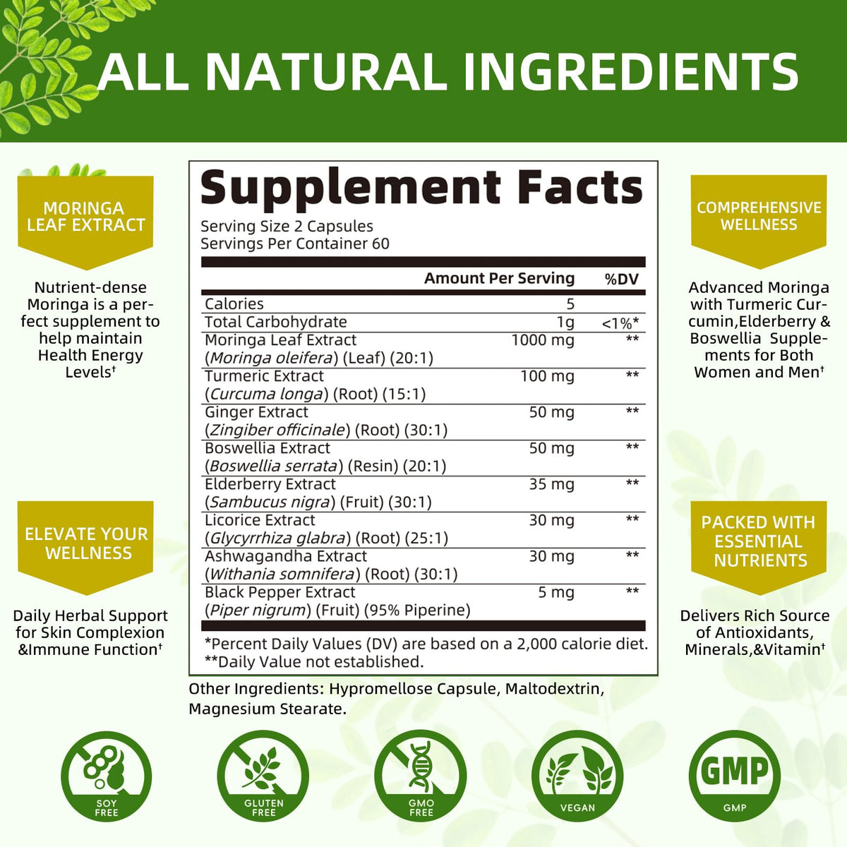 Moringa Capsules 1000mg with Ashwagandha & Turmeric Q278382