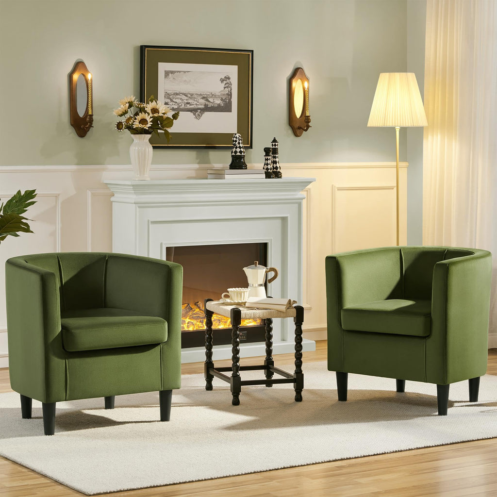 Barrel Accent Chairs Set of 2 Olive Green E789