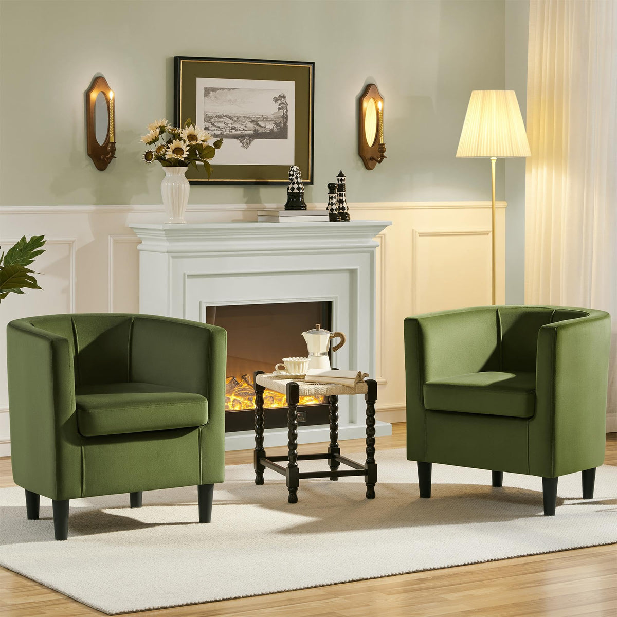 Barrel Accent Chairs Set of 2 Olive Green E789