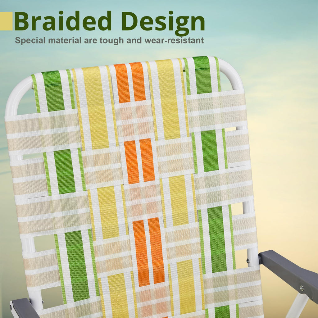 Set of 2 Webbed Folding Beach Chairs Yellow & Green Y307