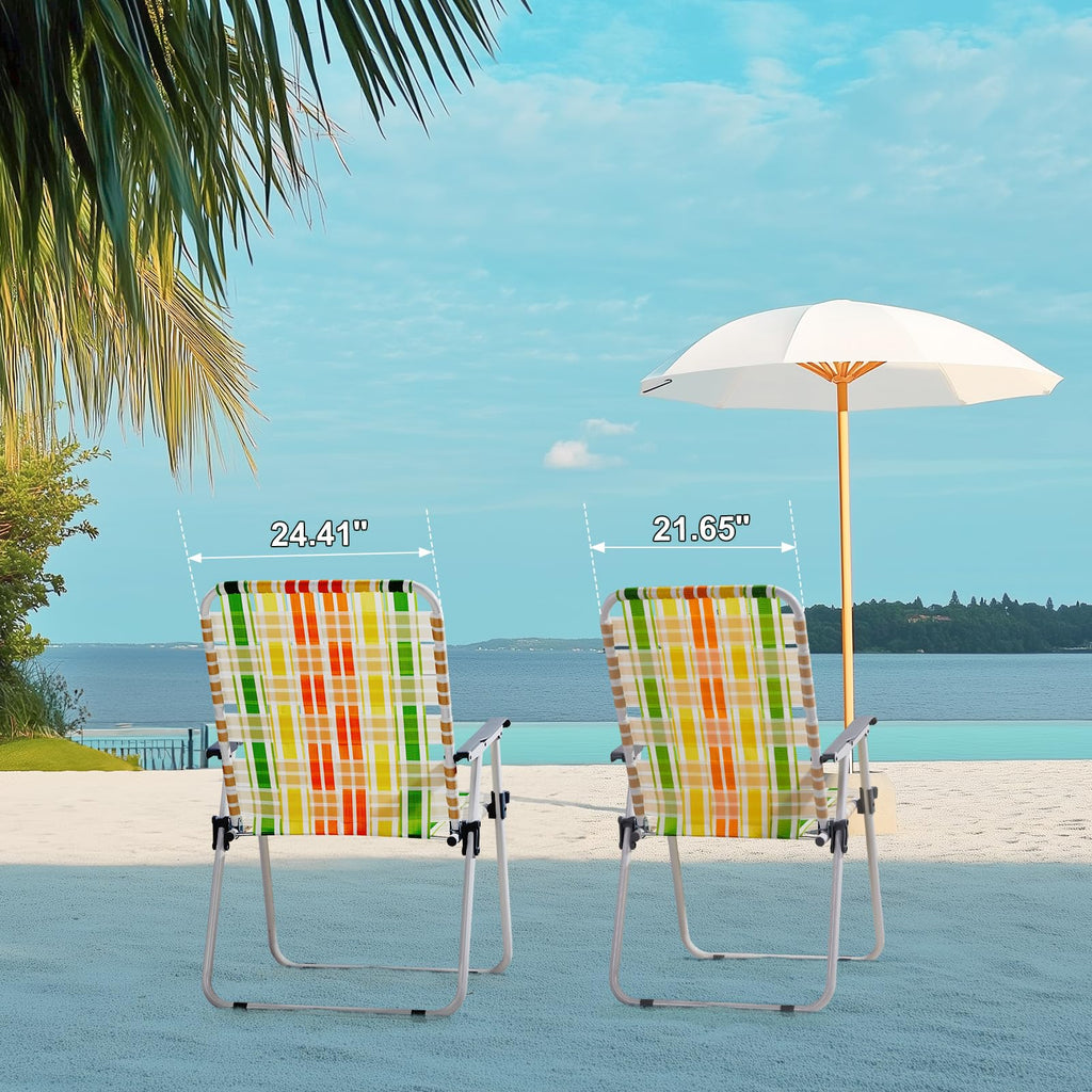 Set of 2 Webbed Folding Beach Chairs Yellow & Green Y307